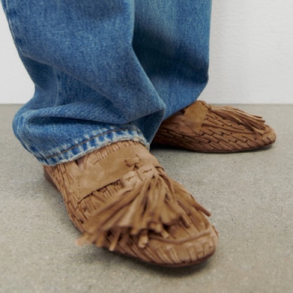 NWT Zara Woven Split Leather Flat Loafers - Picture 6 of 6